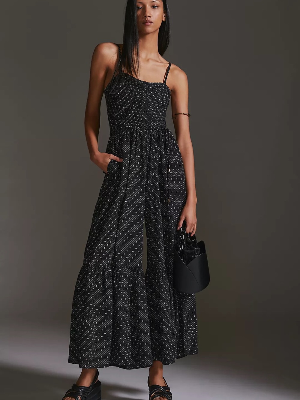 Bishop + Young (Anthropologie) Black Jumpsuit with White Dot Print